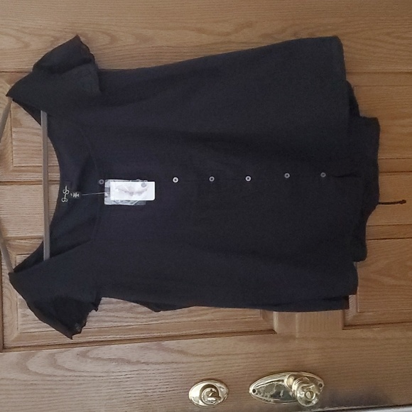 Jessica Simpson Women's Black Lined Sheer Pintucked Tie Flutter Sleeve Top - Picture 1 of 7